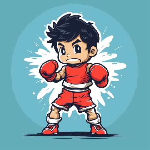 Cartoon boxer boy. Vector illustration of a boxer kid with boxin