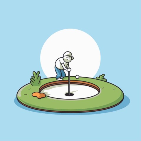 Golfer playing golf on the golf course. Vector illustration.