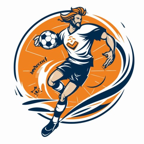 Soccer player with ball. Vector illustration of a soccer player