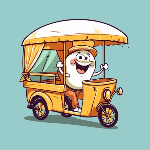 Cartoon illustration of a tuk tuk car with smiling Santa Claus