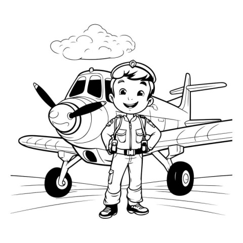 Vector illustration of a little boy with a toy airplane. Colorin