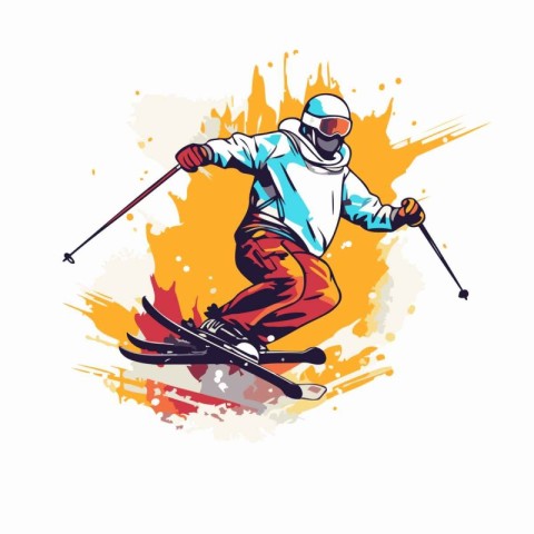 Skiing man. Vector illustration of a skier on a background of sp