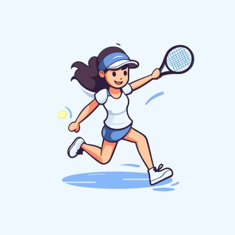 Girl playing tennis. Cartoon illustration of girl playing tennis