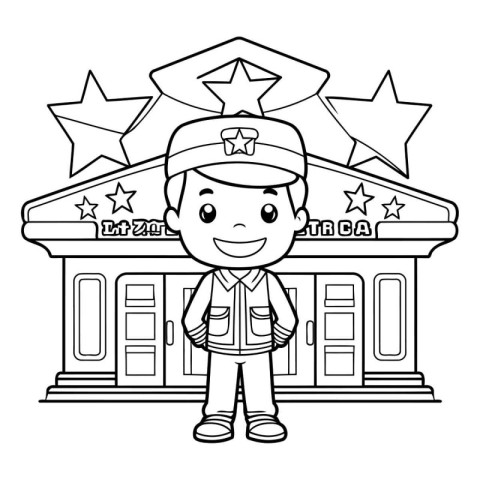 police boy in front of station building vector illustration grap