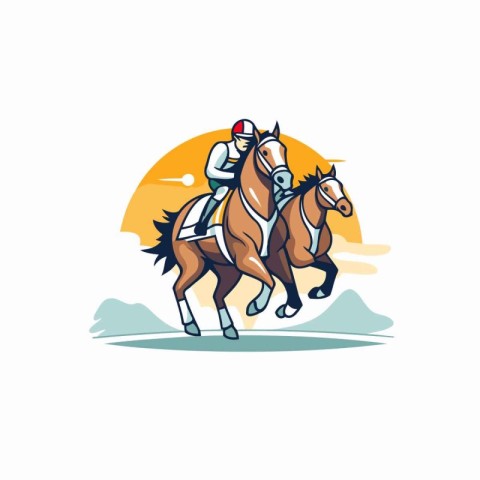 Horseman riding on a gallop. Vector Illustration.