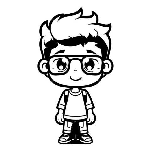 cute little boy with glasses and casual clothes cartoon vector i