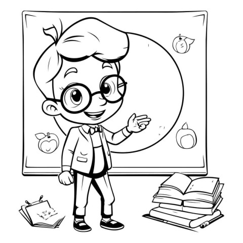 Black and White Cartoon Illustration of Cute Little Schoolboy or