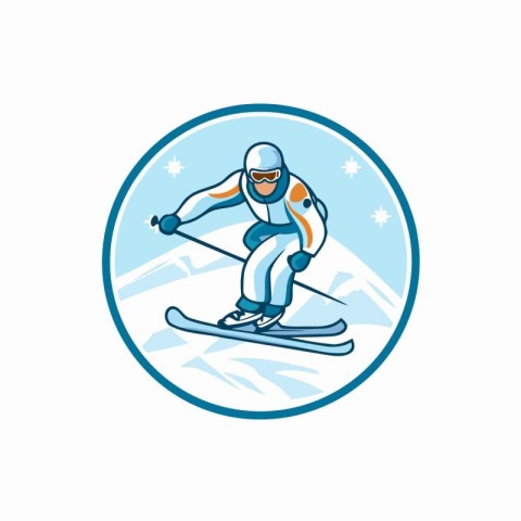 Skiing man icon. Vector illustration of skier in helmet and gogg