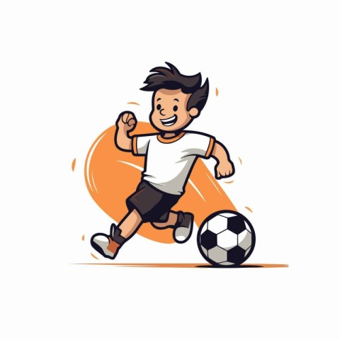 Soccer player running with ball. Vector illustration in cartoon