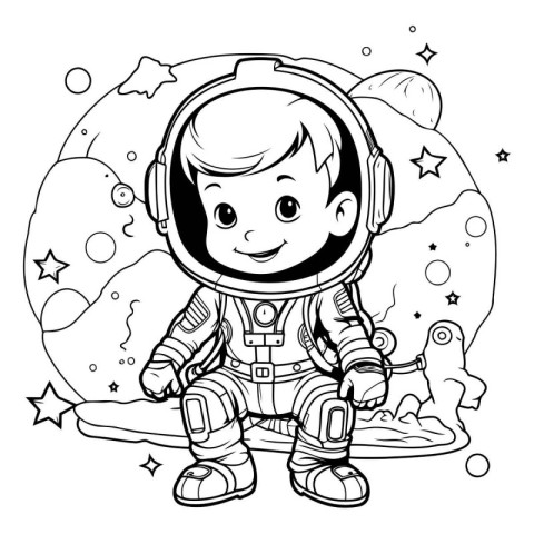 Coloring Page Outline Of a Cute Cartoon Astronaut Boy