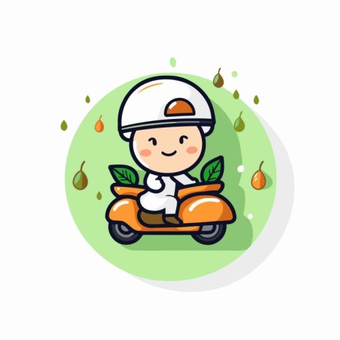 Cute little boy riding scooter. Vector illustration in flat styl