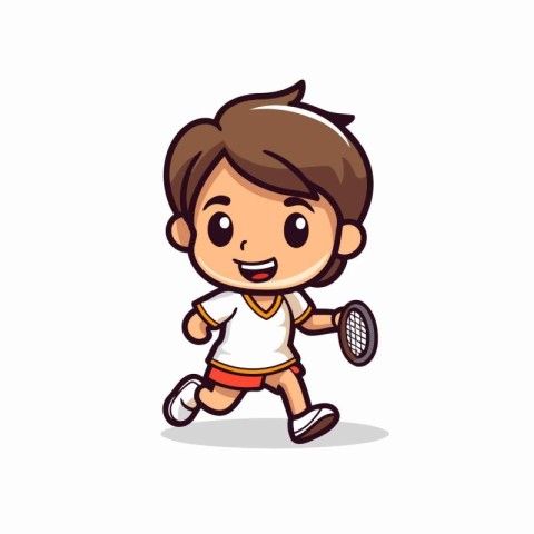 Cute boy playing badminton cartoon character vector illustration