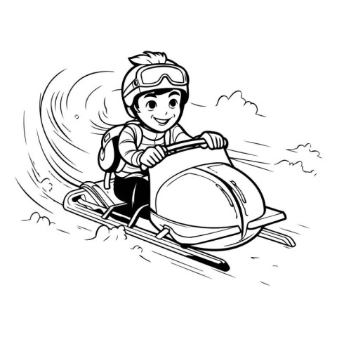 Little boy riding a snowmobile. sketch for your design. Vector i