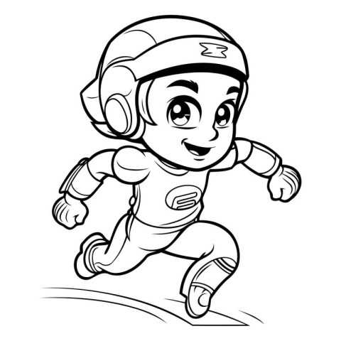 Cute astronaut running - Black and White Cartoon Illustration. V