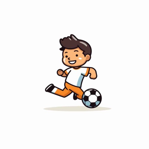 Cartoon boy playing soccer. Vector illustration isolated on whit