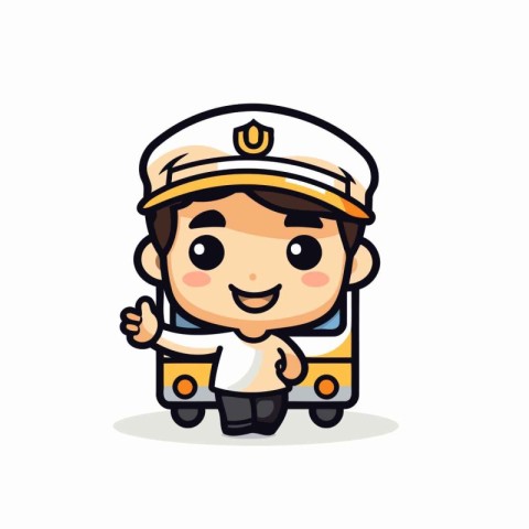 Cute Boy Captain Carpet Cartoon Mascot Vector Illustration