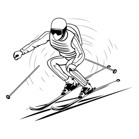 Skiing. Black and white vector illustration of a skier.