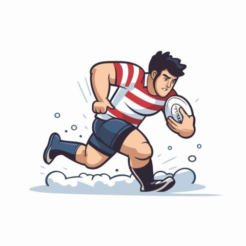 Rugby player running with ball. Vector illustration in cartoon s