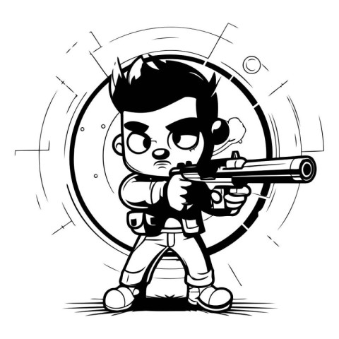 Vector illustration of a cartoon boy with a gun in his hand.