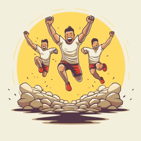 Jumping people. Vector illustration of a happy man jumping in th