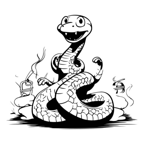 Illustration of a snake with a teapot on a white background