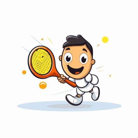 Cartoon Tennis Player with Tennis Racket. Vector Illustration.