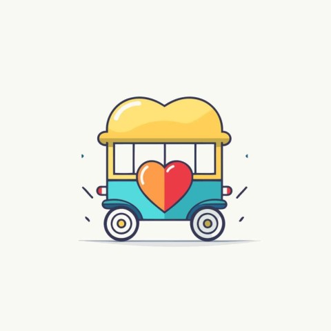 Truck with heart icon. Vector illustration in flat design style.