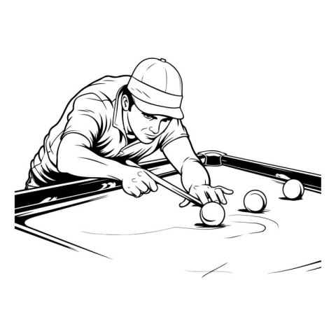 Illustration of a snooker player playing billiards.