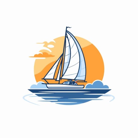 Sailing yacht. Yacht sailboat on the sea. Vector illustration