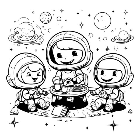 Vector illustration of Kids playing Astronaut in the space. Colo