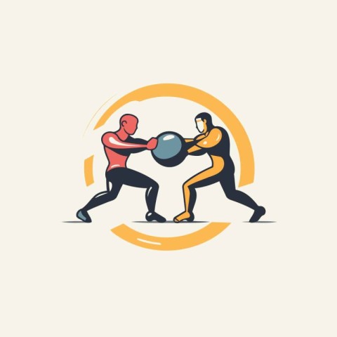 Boxing competition. two men fighting with ball. Vector illustrat