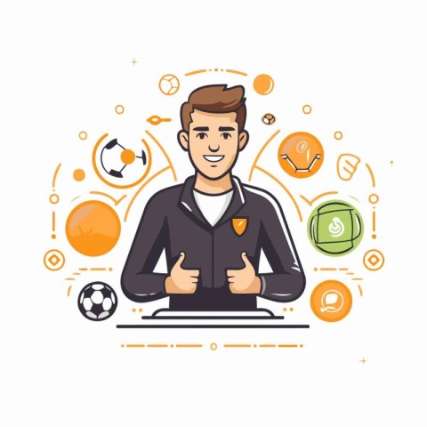 Soccer player in sportswear with a soccer ball. Vector illustrat