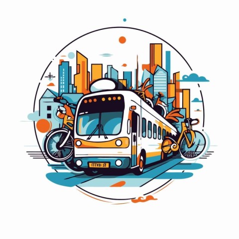 Modern city transport. Train. bicycle. cityscape. Vector illustr