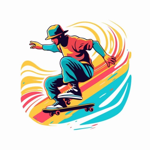 Skateboarder riding on a skateboard. Vector illustration.