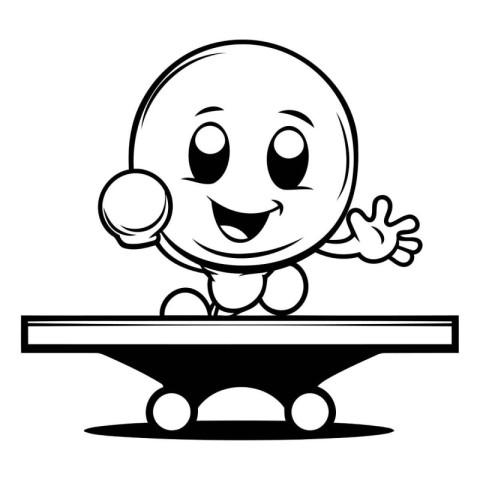 Cartoon illustration of a happy table tennis player on a white b