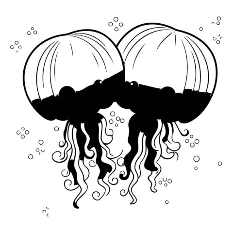 Jellyfish black and white vector illustration. Cartoon sea anima