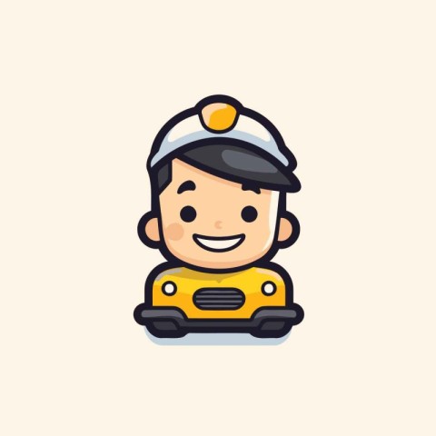 Cute Cartoon Taxi Driver Character Vector Icon Illustration Grap