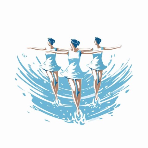 Group of young women jumping in the water vector Illustration on