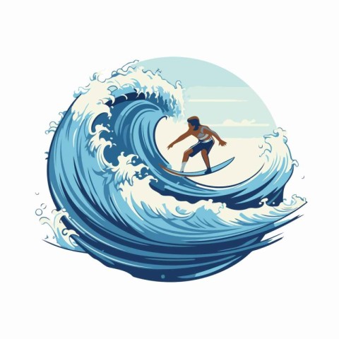 Surfer on the wave. Vector illustration in cartoon style isolate