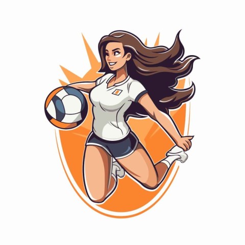 Female soccer player with ball. Vector illustration in cartoon s