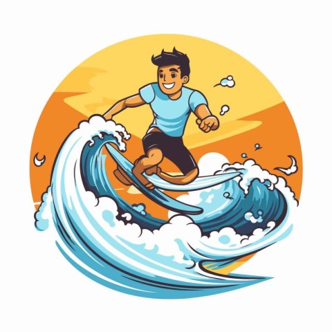 Surfer riding a wave. Vector illustration of a man surfing on a