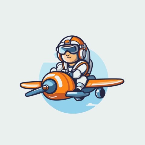 Astronaut with airplane. Vector illustration in a flat style.