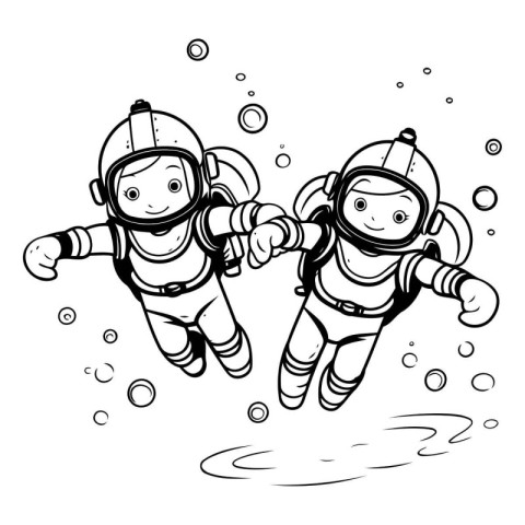 Cartoon illustration of happy kids diving and having fun on whit