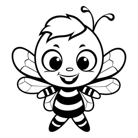 Black and White Cartoon Illustration of Cute Bee Animal Characte