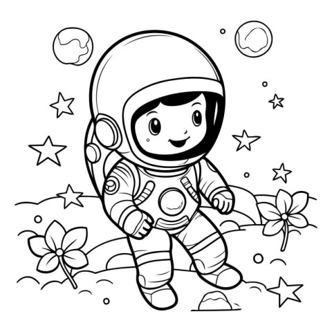 Coloring book for children: Astronaut in space. Vector illustrat