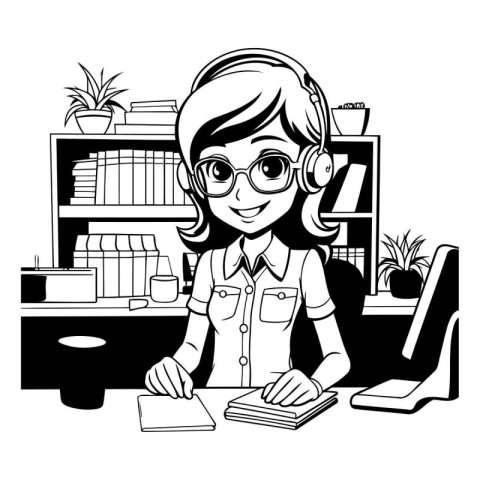 Girl with headphones and book design. Girl female person people