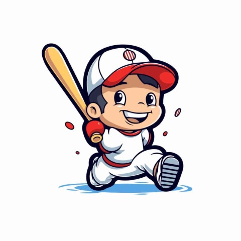 Baseball Player Boy Cartoon Mascot Character Vector Illustration