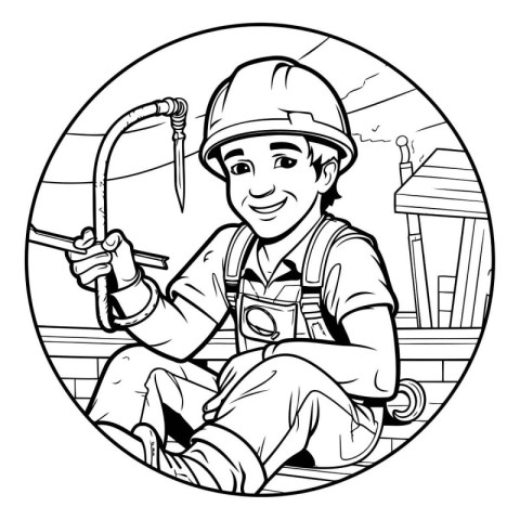 Illustration of a construction worker with a drill set inside ci