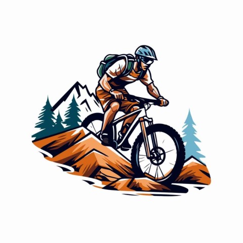 Mountain biker in the mountains. Vector illustration on white ba