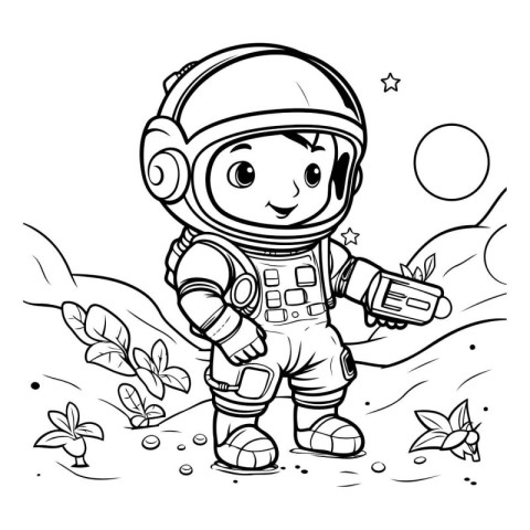 Coloring book for children: astronaut on the background of the p